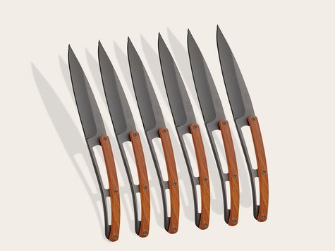 6 Deejo Tafelmesser Prestige Serrated, Korallenholz