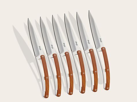 6 Deejo Tafelmesser Prestige Serrated, Korallenholz