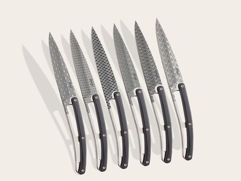 6 Deejo Tafelmesser Prestige, Ebenholz / Geometrie
